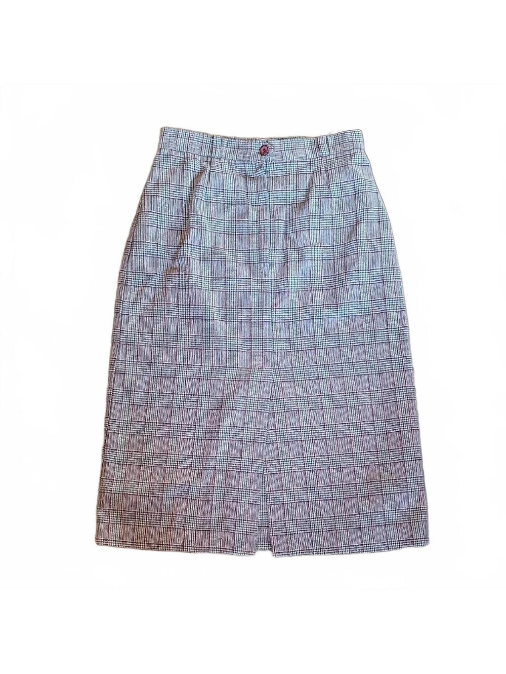80s' Vintage Alpaq California Wool Plaid Skirt, Size 6, Burgundy, Green, Cream